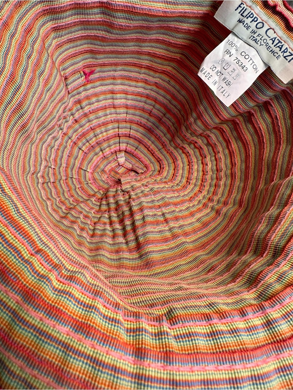 100% Cotton Made in Italy Striped Sun Hat in Yellow, Green, Orange, and Pink - Picture 4 of 5